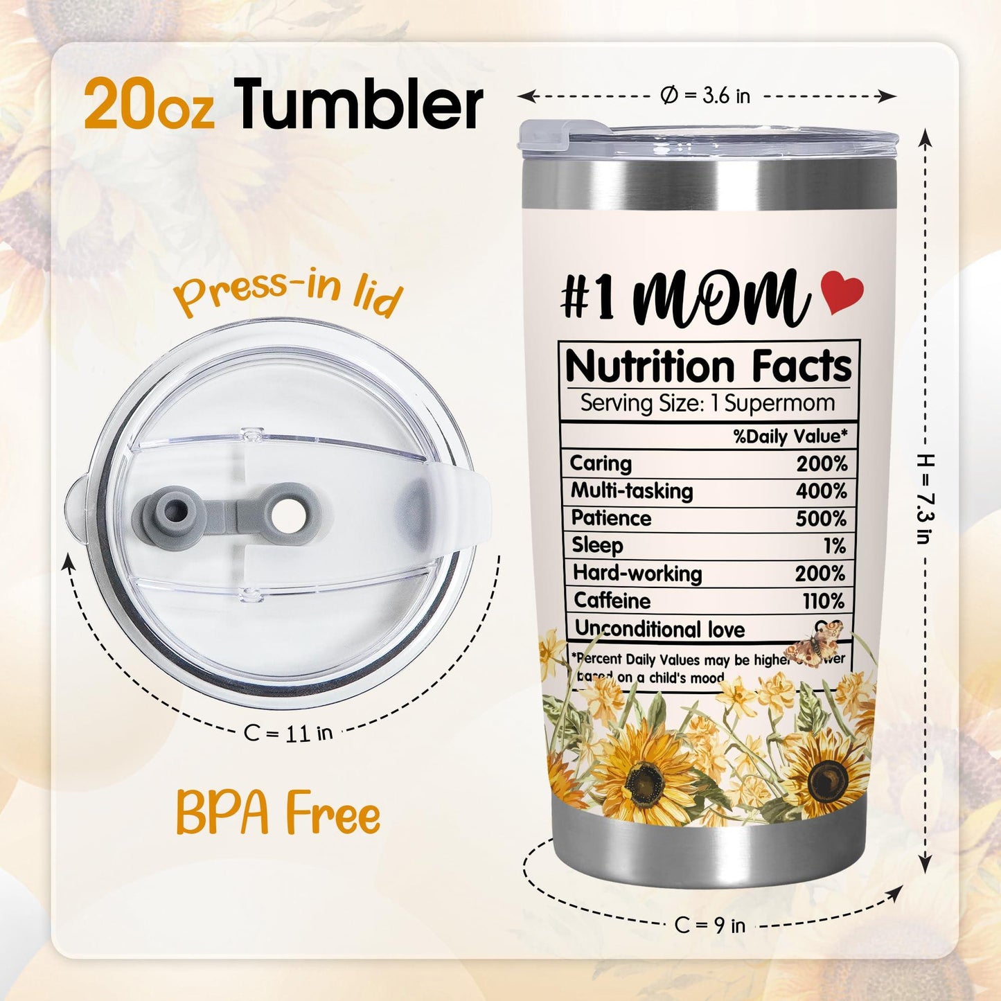 Cadeaux de fête des mères TEEZWONDER pour maman de la part de sa fille et de son fils - Gobelet à café isotherme en acier inoxydable de 59 cl avec couvercle - Cadeaux d'anniversaire pour maman, belle-mère, belle-mère, grand-mère