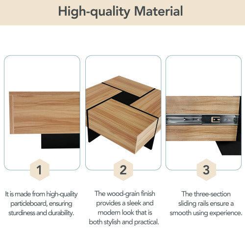 Table basse au design unique avec 4 compartiments de rangement cachés