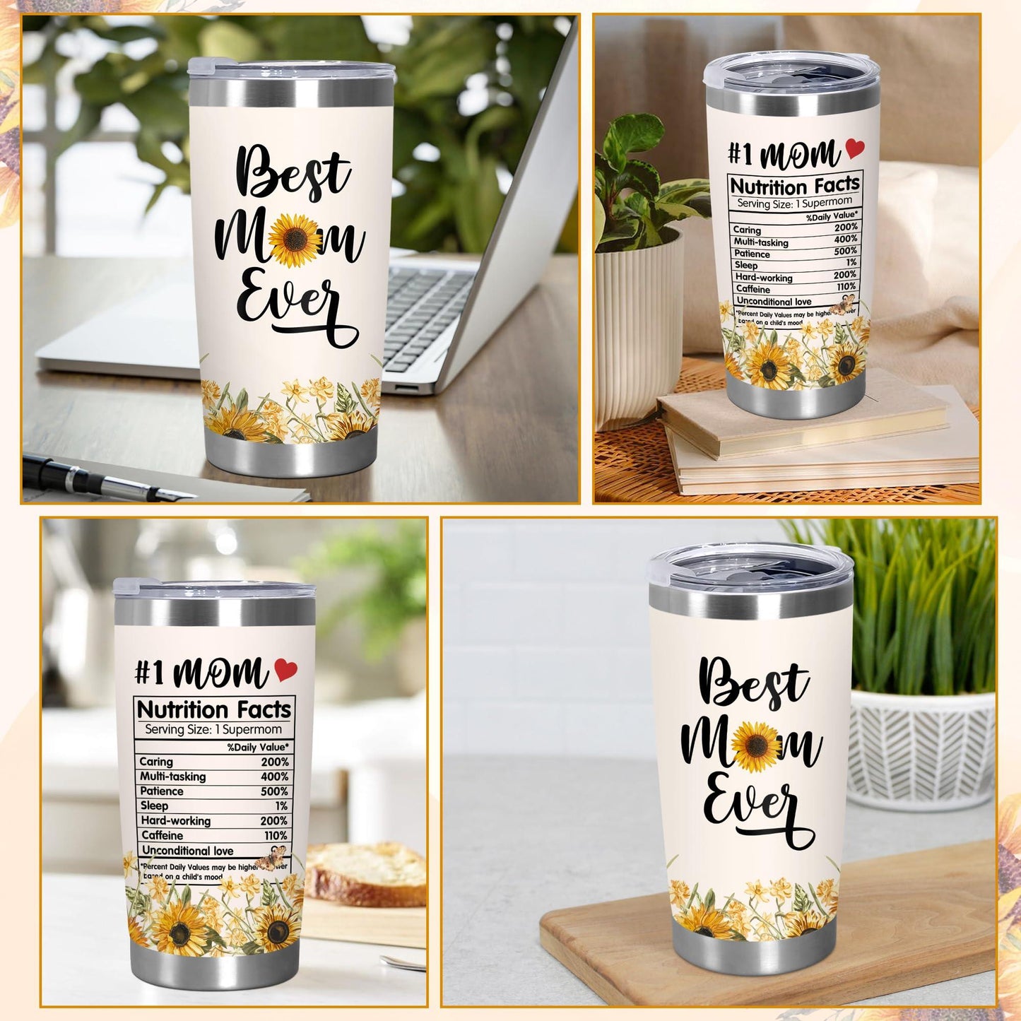 Cadeaux de fête des mères TEEZWONDER pour maman de la part de sa fille et de son fils - Gobelet à café isotherme en acier inoxydable de 59 cl avec couvercle - Cadeaux d'anniversaire pour maman, belle-mère, belle-mère, grand-mère