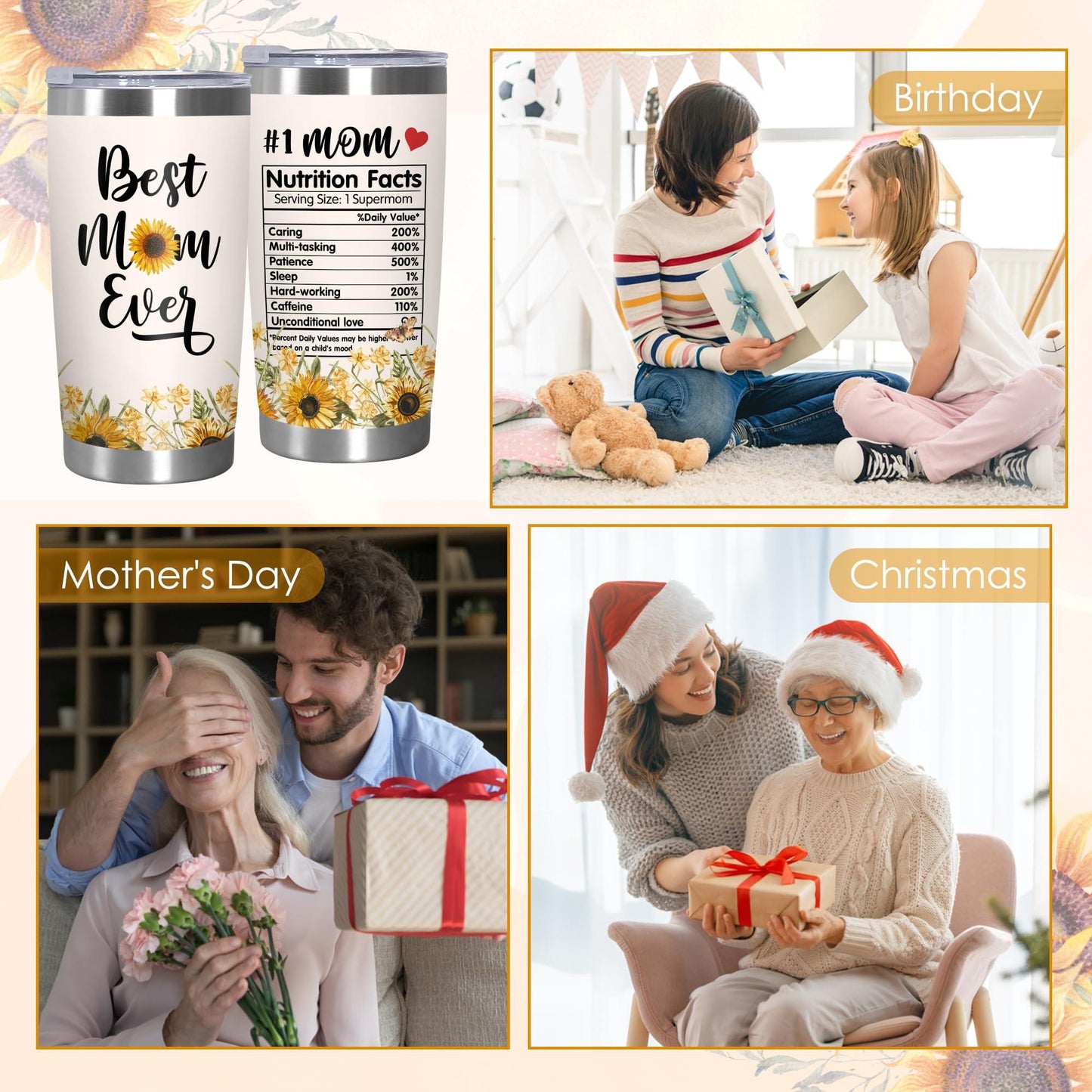 Cadeaux de fête des mères TEEZWONDER pour maman de la part de sa fille et de son fils - Gobelet à café isotherme en acier inoxydable de 59 cl avec couvercle - Cadeaux d'anniversaire pour maman, belle-mère, belle-mère, grand-mère