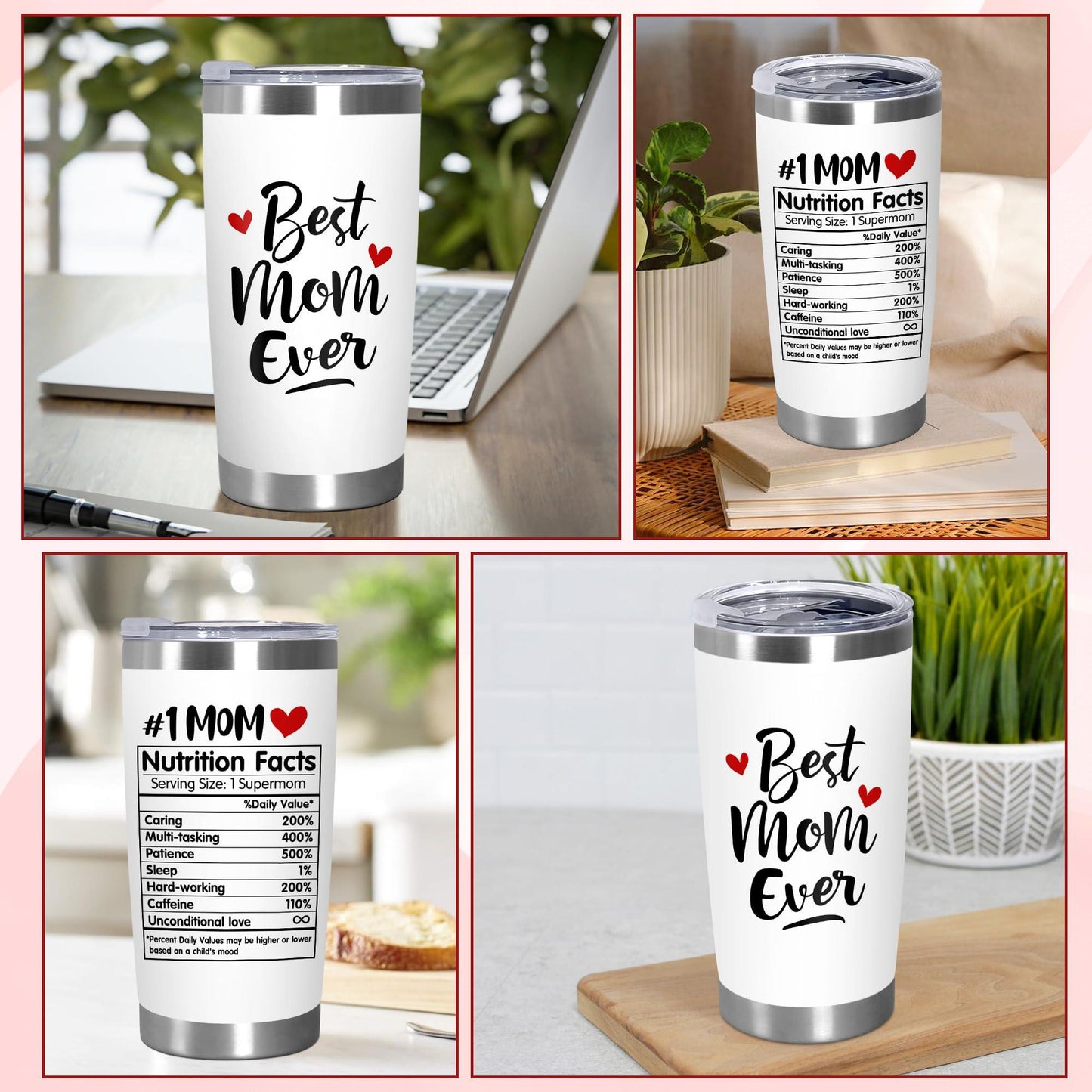 Cadeaux de fête des mères TEEZWONDER pour maman de la part de sa fille et de son fils - Gobelet à café isotherme en acier inoxydable de 59 cl avec couvercle - Cadeaux d'anniversaire pour maman, belle-mère, belle-mère, grand-mère