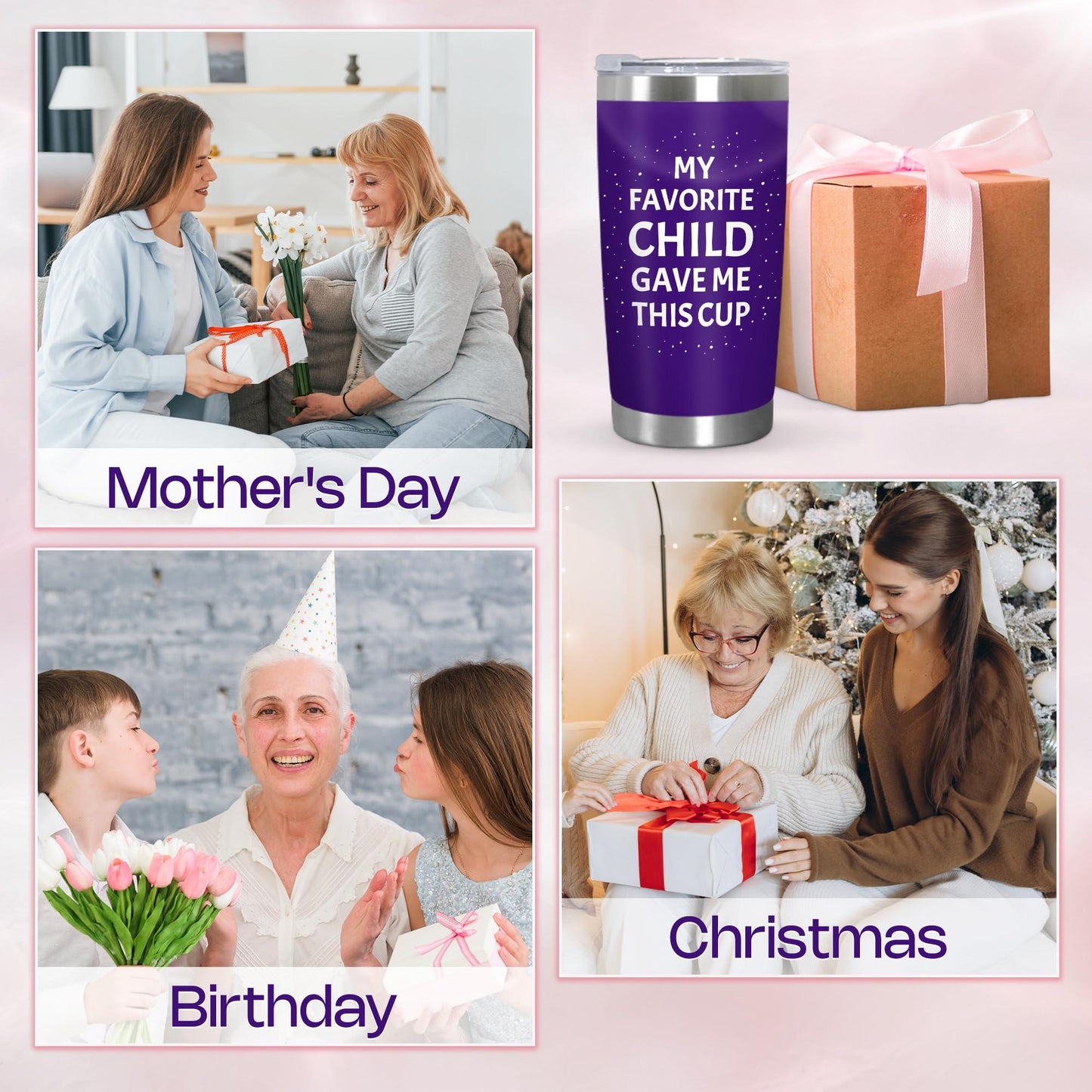 Cadeaux de fête des mères TEEZWONDER pour maman de la part de sa fille et de son fils - Gobelet à café isotherme en acier inoxydable de 59 cl avec couvercle - Cadeaux d'anniversaire pour maman, belle-mère, belle-mère, grand-mère