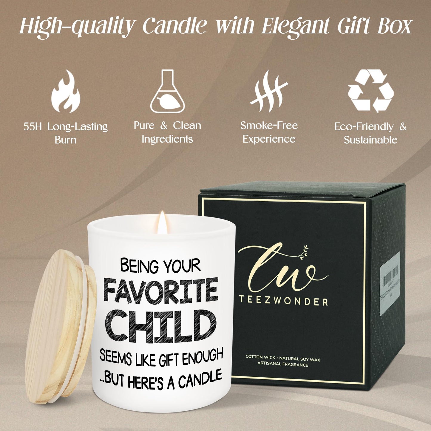 TEEZWONDER Cadeaux Fête des Mères pour Maman de Fille Fils - Bougie Parfumée Enfant Préféré Vanille Lavande 10oz - Cadeau Fête des Mères Fête des Pères pour Maman Papa Grand-mère Grand-père, Cadeau d'Anniversaire pour Femmes Hommes
