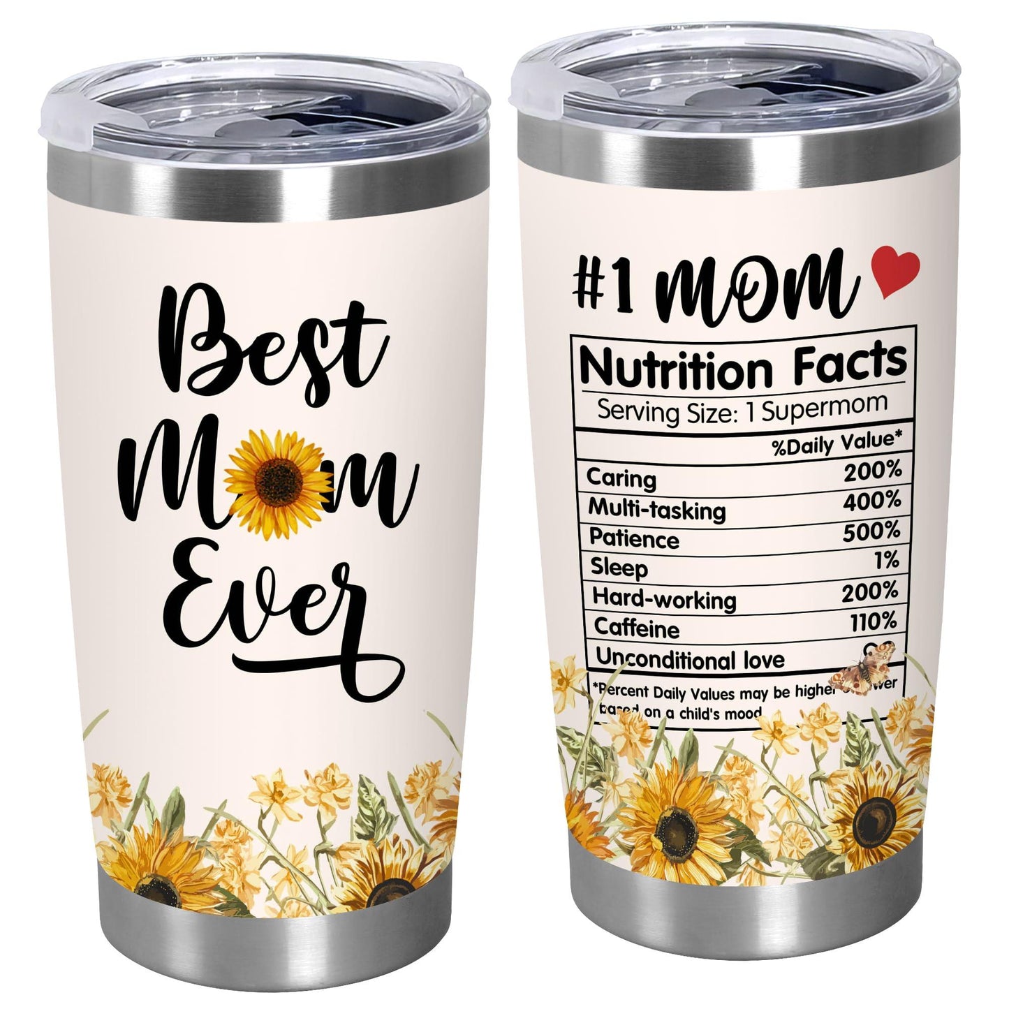 Cadeaux de fête des mères TEEZWONDER pour maman de la part de sa fille et de son fils - Gobelet à café isotherme en acier inoxydable de 59 cl avec couvercle - Cadeaux d'anniversaire pour maman, belle-mère, belle-mère, grand-mère