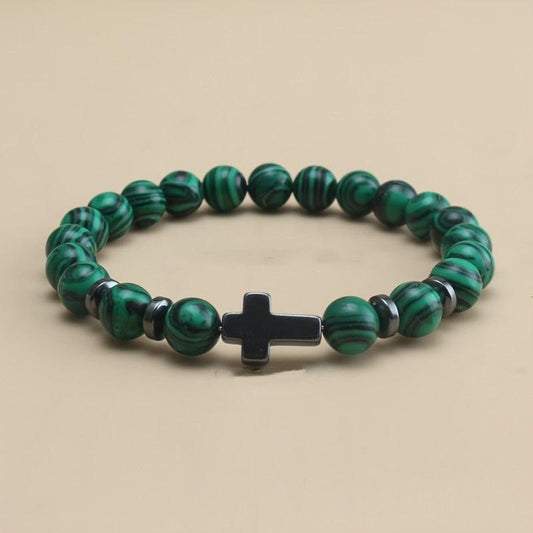 Bracelet de perles de malachite couleur Cross Faith