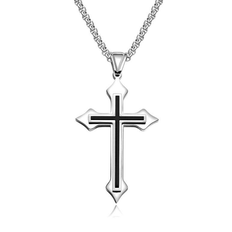 Collier avec pendentif en forme de croix en acier inoxydable pour homme