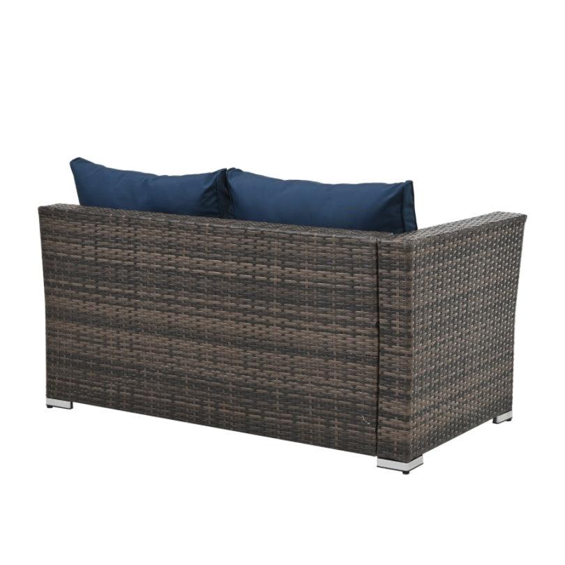 Mobilier de jardin, mobilier d'extérieur, mobilier saisonnier en osier PE, ensemble de 4 meubles en osier avec table basse en verre trempé
