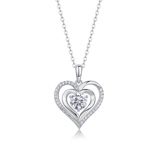 Collier pendentif en diamant de luxe Heart To Heart, serti de diamants Mosan et d'ornements en argent
