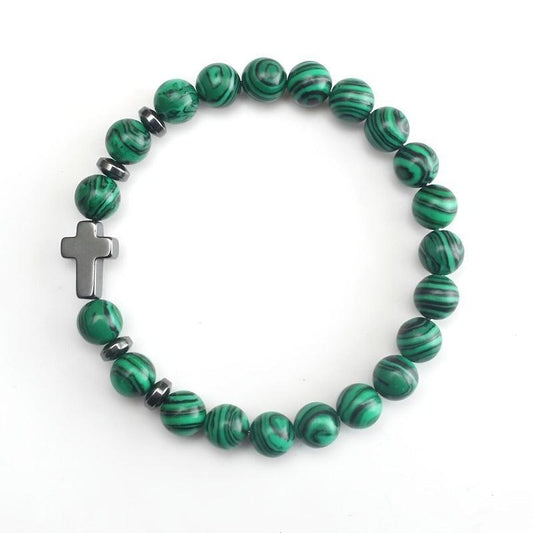 Bracelet de perles de malachite couleur Cross Faith