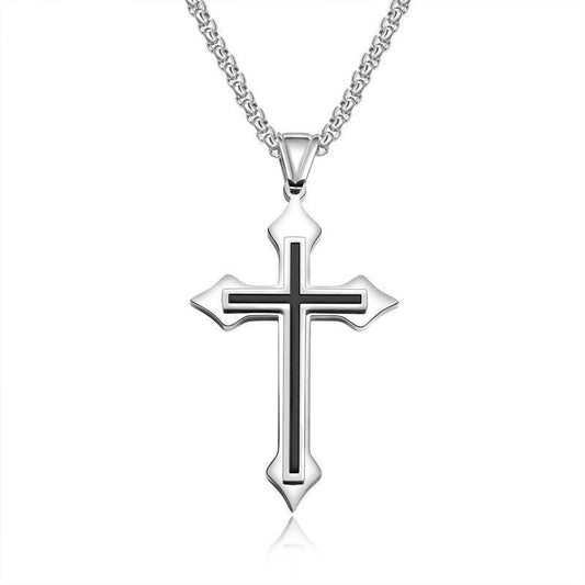 Collier avec pendentif en forme de croix en acier inoxydable pour homme