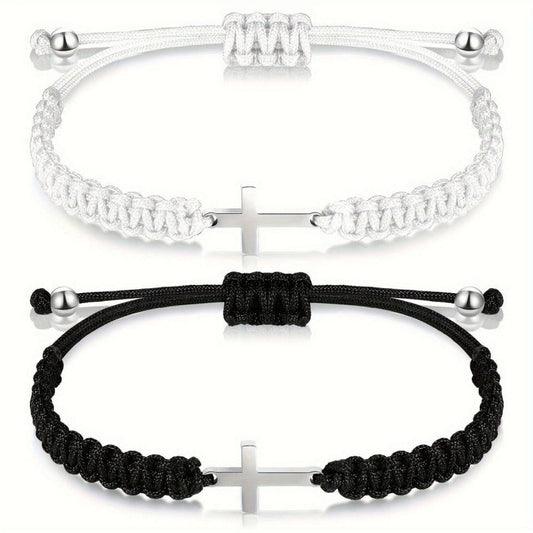 Bracelet Croix 1 Blanc 1 Noir - Ce bracelet Croix, un tissage croisé d'un bracelet blanc et d'un bracelet noir pur, est unique et profond, et est la combinaison parfaite de personnalité et de tendance.