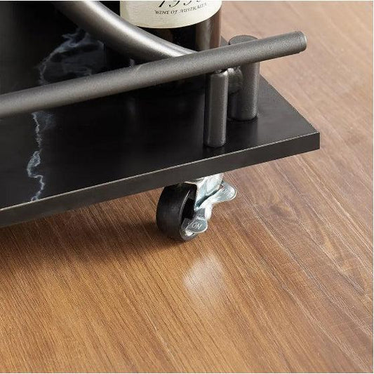 Desserte de bar à 2 niveaux, noire, avec casier à vin et porte-verres, mobile, pour fête, maison, pour salon