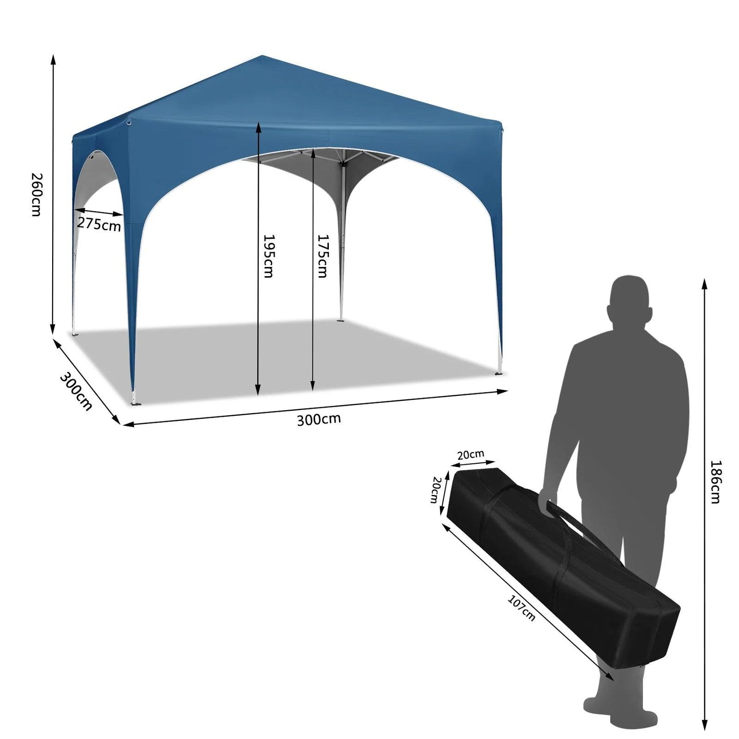 WOLTU Tente de réception étanche et pliable pour jardin, pavillon pop-up de 3 x 3 m avec toit en demi-cercle pour marché extérieur
