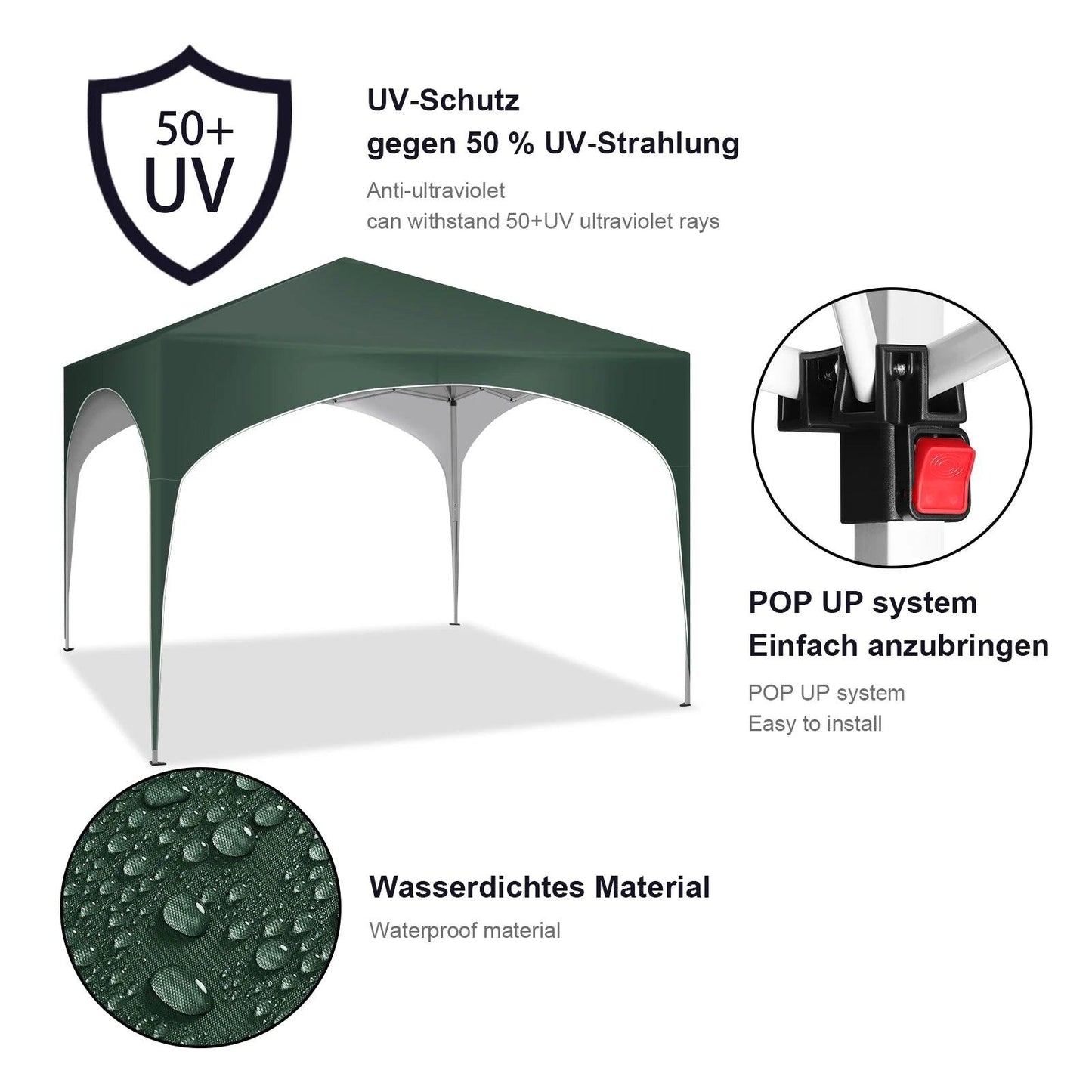 WOLTU Tente de réception étanche et pliable pour jardin, pavillon pop-up de 3 x 3 m avec toit en demi-cercle pour marché extérieur
