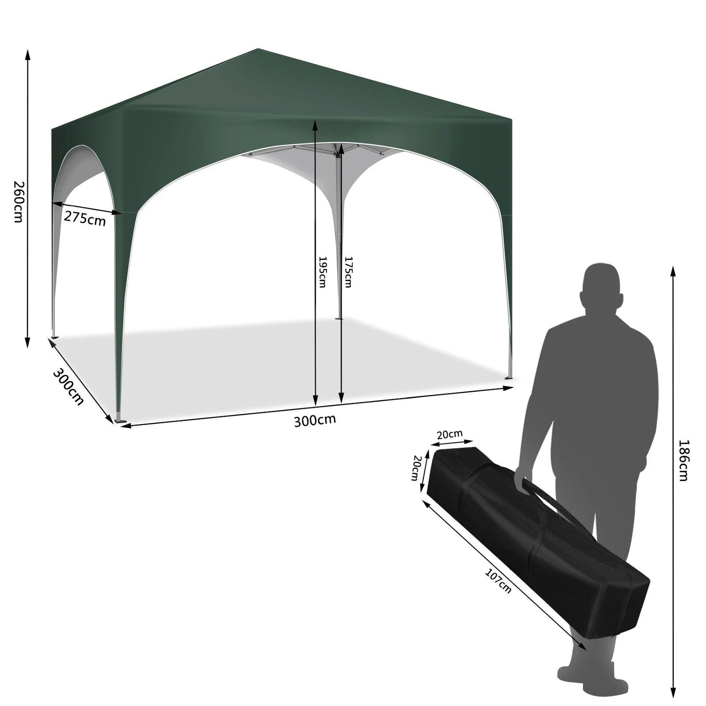 WOLTU Tente de réception étanche et pliable pour jardin, pavillon pop-up de 3 x 3 m avec toit en demi-cercle pour marché extérieur