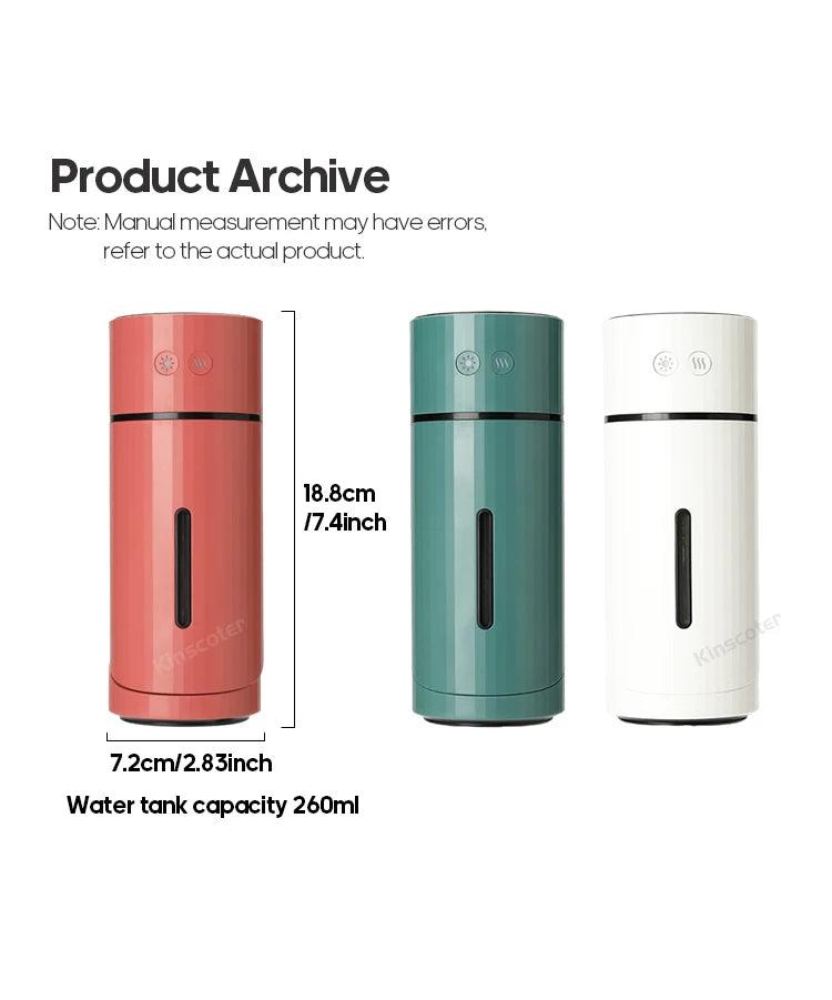 Humidificateur d'air sans fil 260 ml, diffuseur d'aromathérapie USB, batterie rechargeable 1000 mAh, brumisateur ultrasonique silencieux