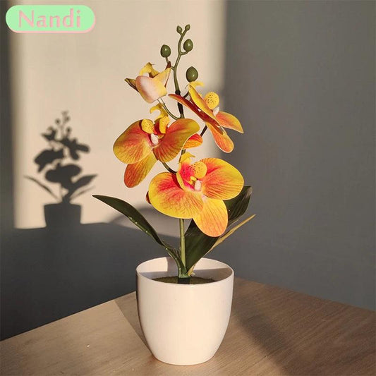 Orchidée papillon artificielle en pot, bonsaï, pour bureau, table à manger, maison, bureau, vase, décoration de chambre, cadeau