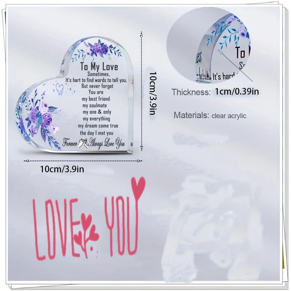 1 pièce, cadeau de mariage pour elle, son épouse, son mari, plaque commémorative en acrylique en forme de cœur avec logo, anniversaire romantique, Noël, anniversaire