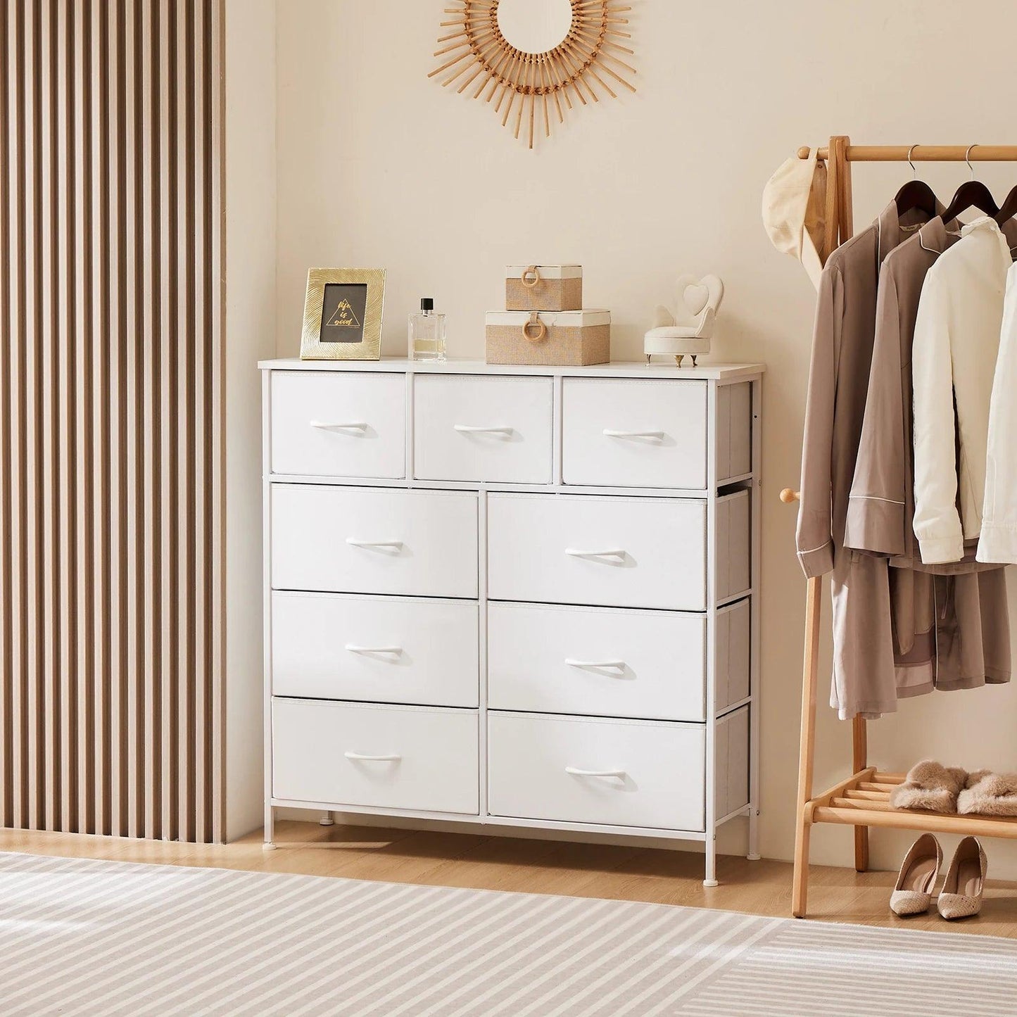 Commode JHK pour chambre à coucher avec 9 tiroirs de rangement en tissu, armoire haute, organisateur de coffre, placard, meubles pour vêtements pour adultes et enfants