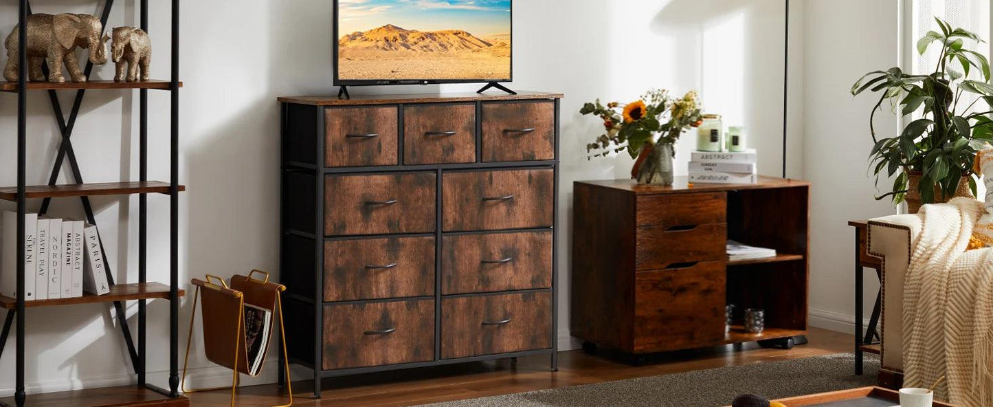 Commode JHK pour chambre à coucher avec 9 tiroirs de rangement en tissu, armoire haute, organisateur de coffre, placard, meubles pour vêtements pour adultes et enfants