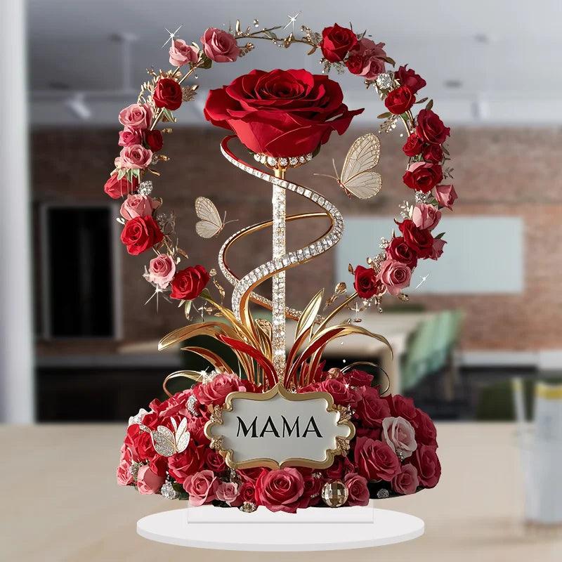 1 rose plate en acrylique de 20 cm, support idéal pour un anniversaire, la fête des mères, une table ou une décoration.