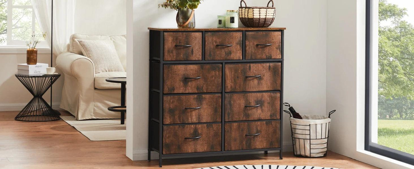 Commode JHK pour chambre à coucher avec 9 tiroirs de rangement en tissu, armoire haute, organisateur de coffre, placard, meubles pour vêtements pour adultes et enfants