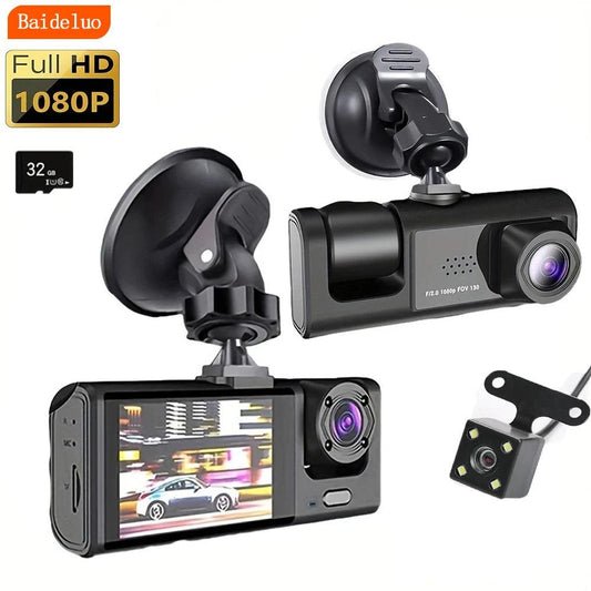 Caméra embarquée avec vision nocturne infrarouge, enregistrement en boucle et écran IPS 2 pouces 1080p, 3 caméras, enregistreur DVR, enregistreur vidéo, DVR de véhicule