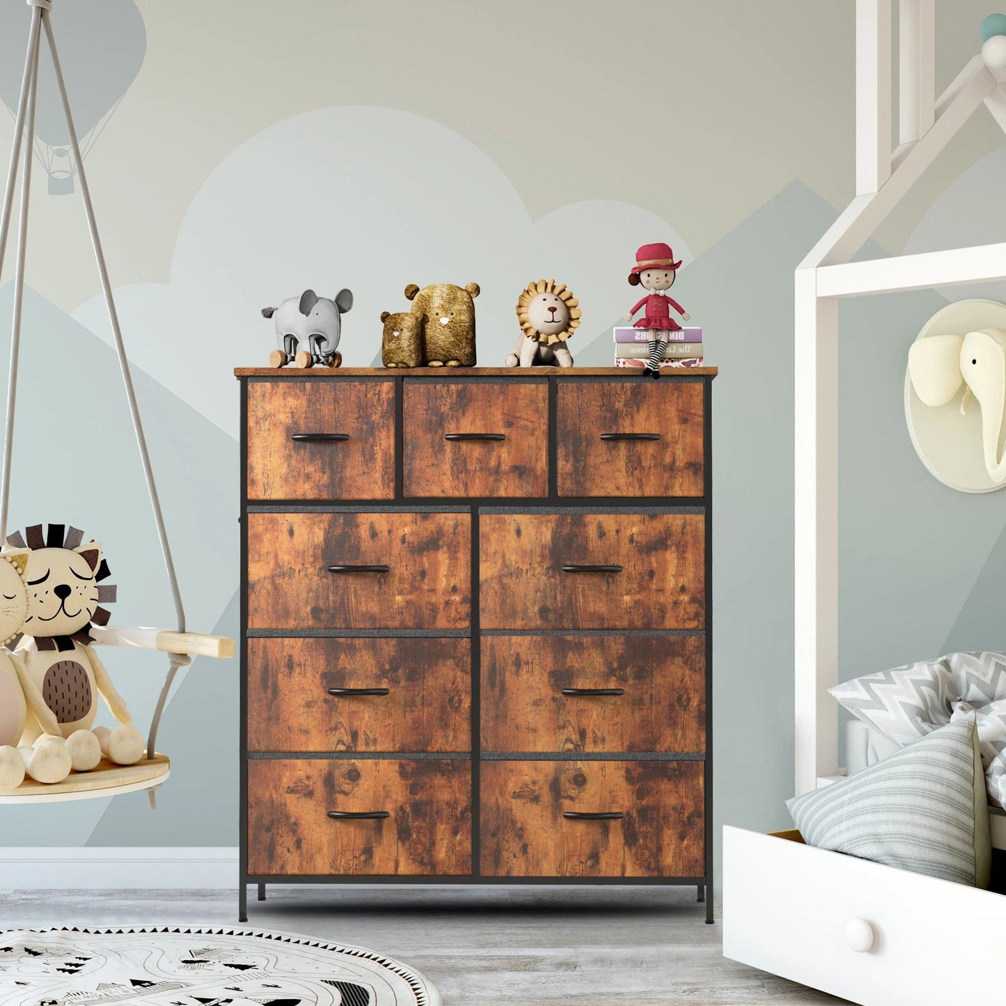 Commode JHK pour chambre à coucher avec 9 tiroirs de rangement en tissu, armoire haute, organisateur de coffre, placard, meubles pour vêtements pour adultes et enfants