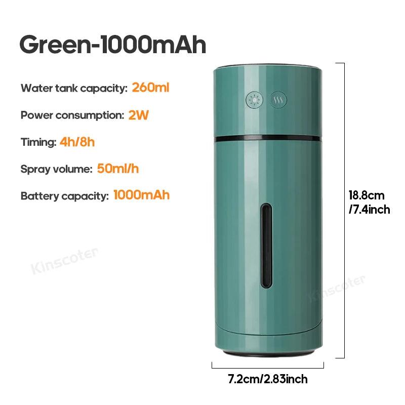 Humidificateur d'air sans fil 260 ml, diffuseur d'aromathérapie USB, batterie rechargeable 1000 mAh, brumisateur ultrasonique silencieux