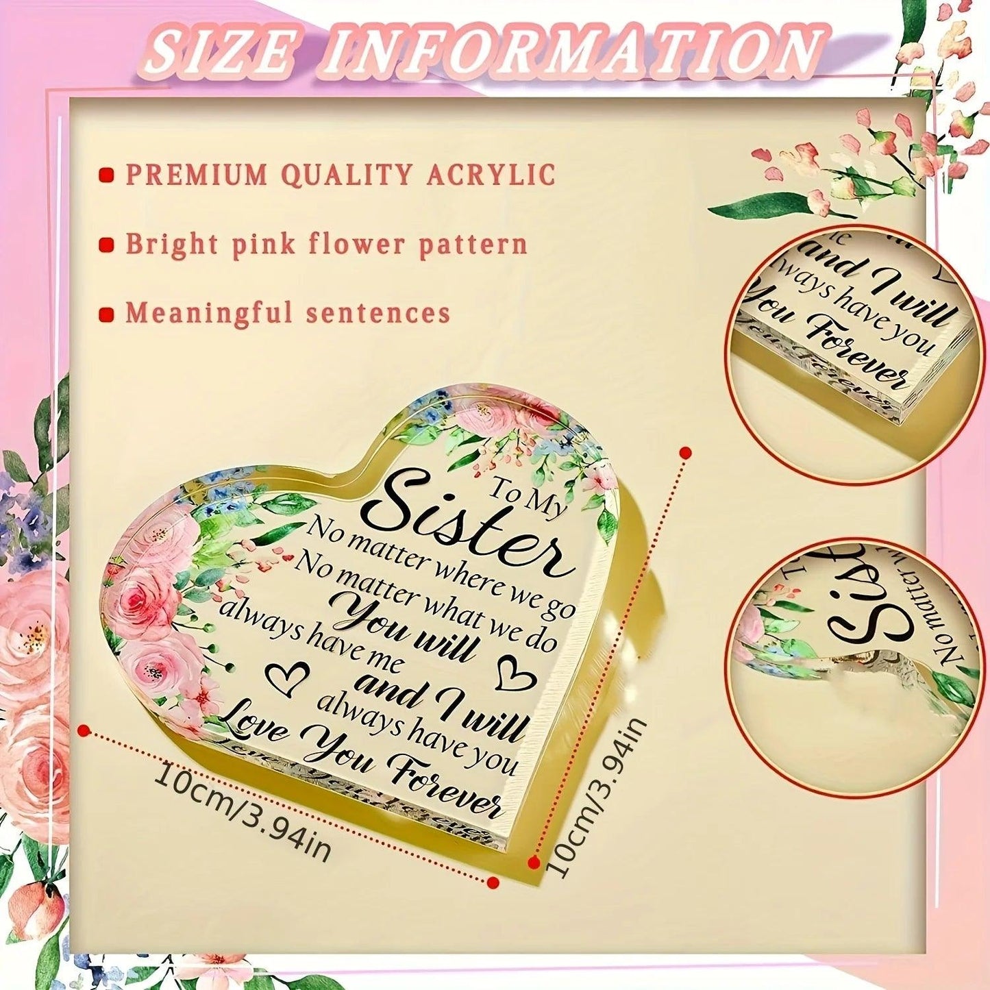 1 plaque d'amitié pour femme, cadeau idéal pour une amie, une sœur, un anniversaire, un remerciement (style minimaliste)