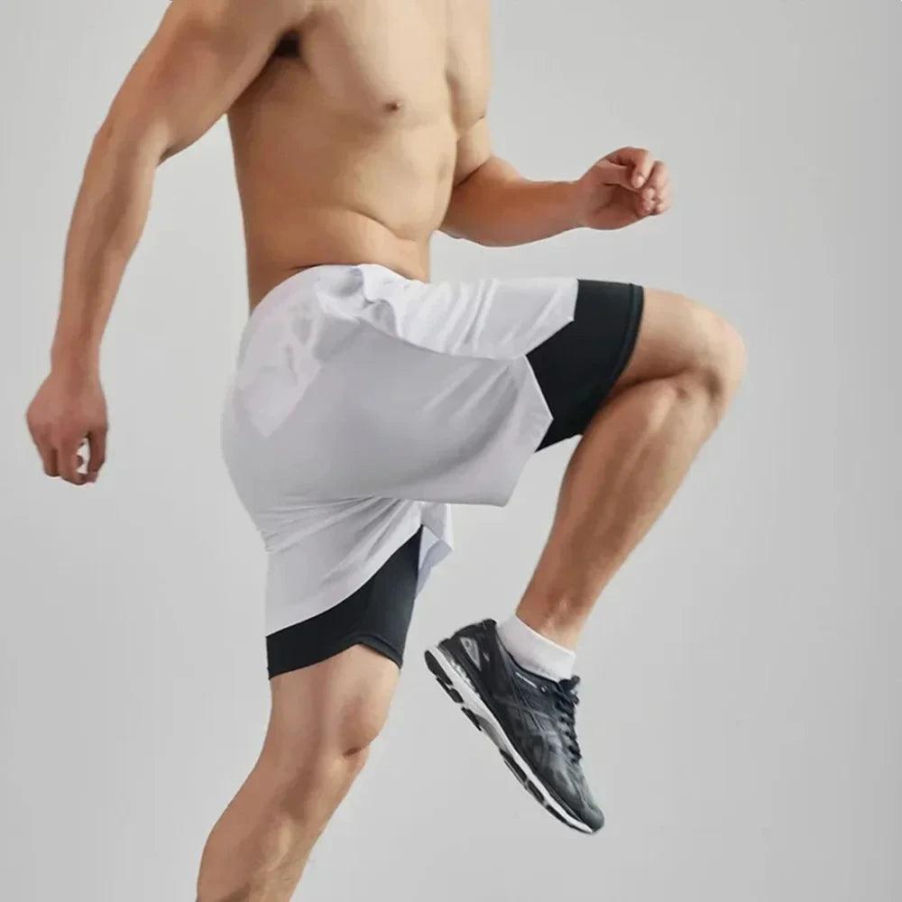 Men's Two-in-one Sports Shorts Breathable Casual Quick-drying Double-layer Shorts Summer Running Sportswear Bottoms M-3XL - Grivelo