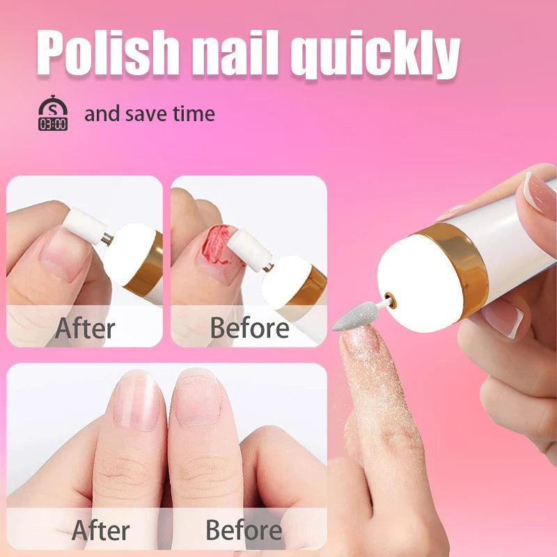 Ponceuse à ongles électrique 5 en 1 avec lumière, mini stylo de manucure électrique portable pour enlever le gel
