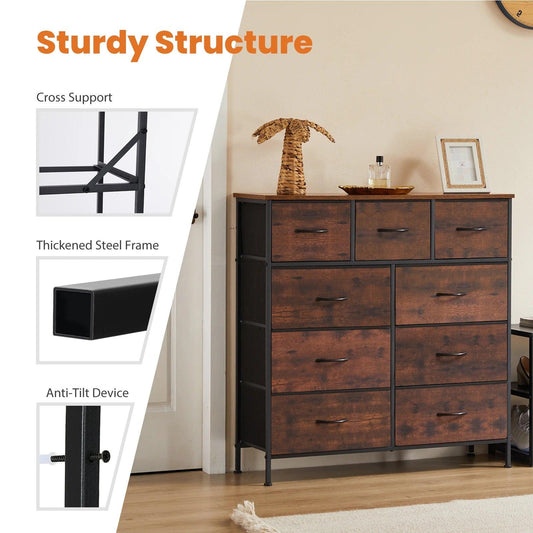 Commode JHK pour chambre à coucher avec 9 tiroirs de rangement en tissu, armoire haute, organisateur de coffre, placard, meubles pour vêtements pour adultes et enfants