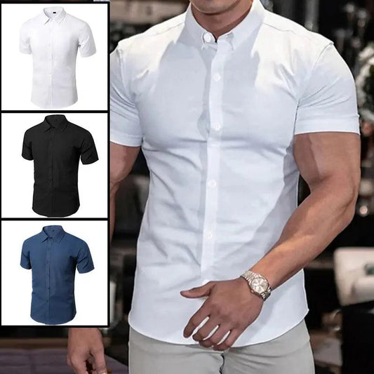Chemise unie pour homme, nouvelle collection été, sans repassage, coupe décontractée, élégante, taille courte, tailles XL à XXXL, noir, blanc, bleu marine
