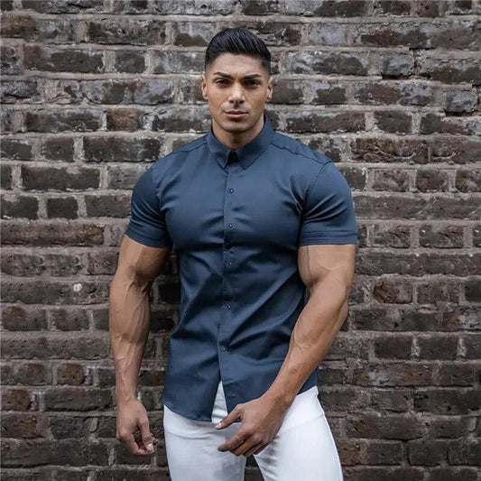 Chemise unie pour homme, nouvelle collection été, sans repassage, coupe décontractée, élégante, taille courte, tailles XL à XXXL, noir, blanc, bleu marine