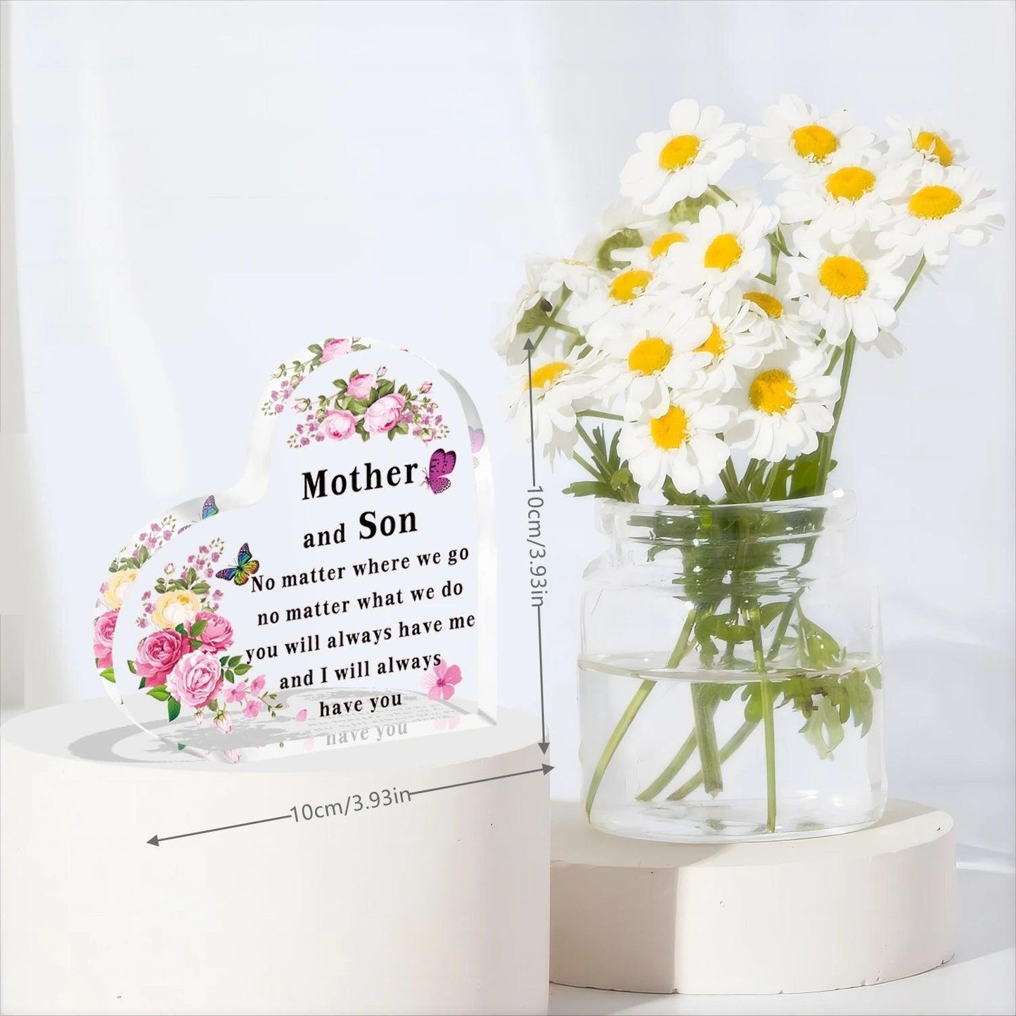 Cadeaux pour maman Plaque acrylique en forme de cœur Cadeaux pour maman de la part de son fils Anniversaire Thanksgiving Fête des mères Cadeau pour mère