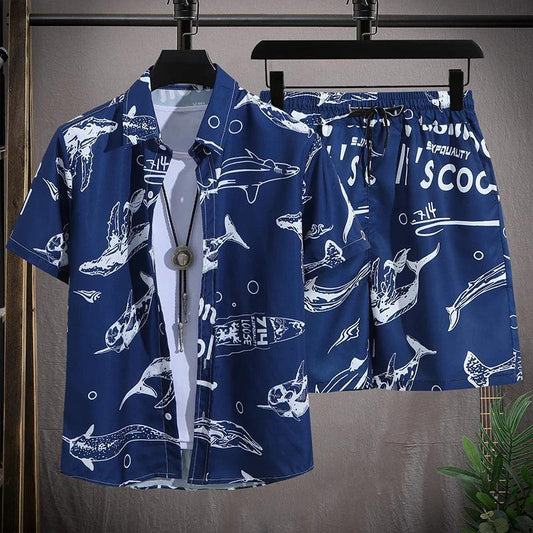 Ensemble de plage hawaïen pour homme, chemise à manches courtes et short à simple boutonnage, tenue décontractée pour les vacances d'été et les voyages
