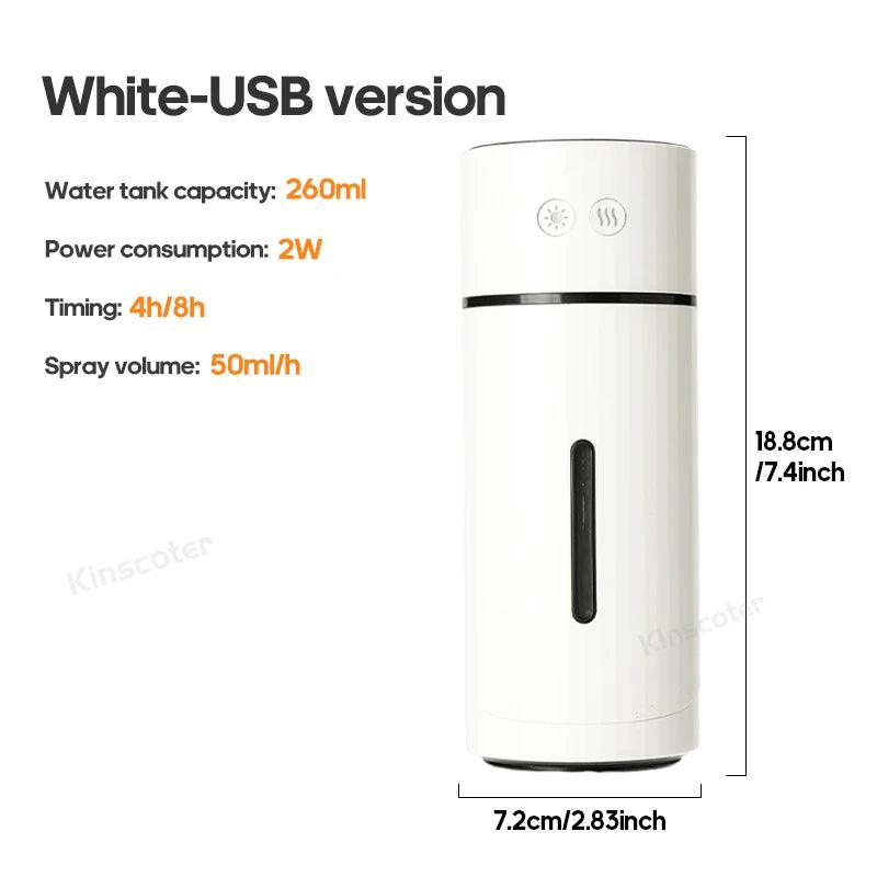 Humidificateur d'air sans fil 260 ml, diffuseur d'aromathérapie USB, batterie rechargeable 1000 mAh, brumisateur ultrasonique silencieux