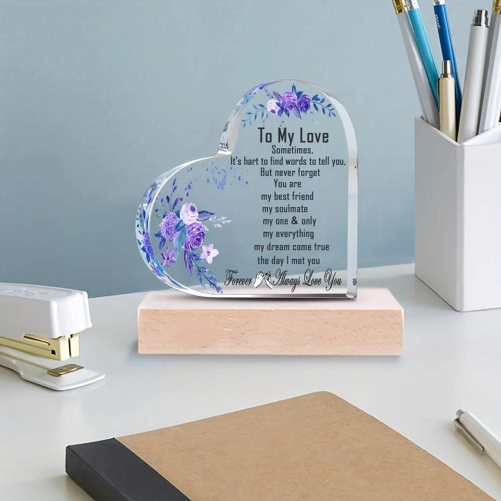 1 pièce, cadeau de mariage pour elle, son épouse, son mari, plaque commémorative en acrylique en forme de cœur avec logo, anniversaire romantique, Noël, anniversaire