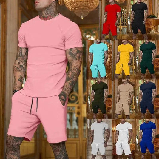 Ensemble de sport d'été en plein air à la mode et décontracté pour hommes, t-shirt respirant et short, ensemble deux pièces décontracté et à la mode 2024