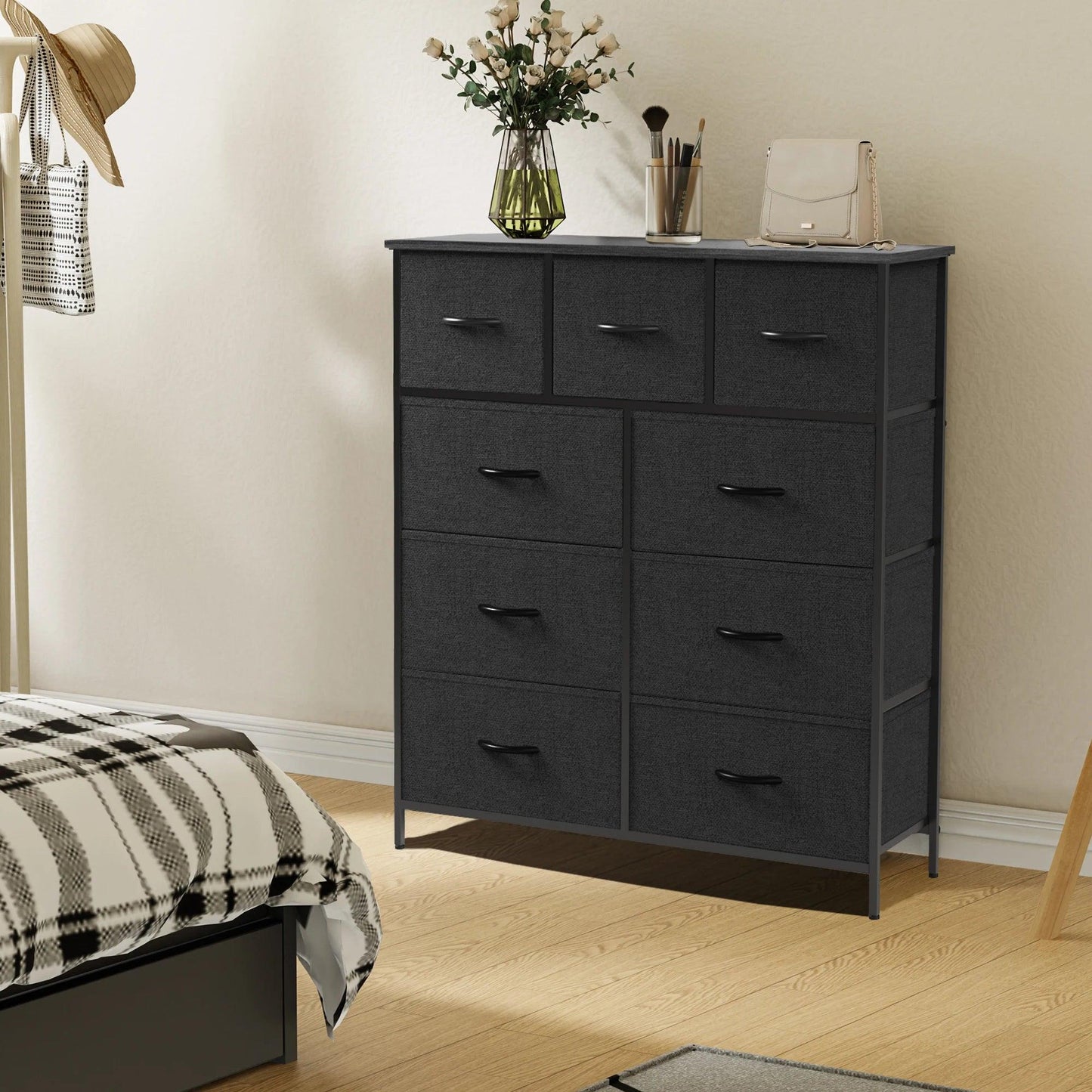 Commode JHK pour chambre à coucher avec 9 tiroirs de rangement en tissu, armoire haute, organisateur de coffre, placard, meubles pour vêtements pour adultes et enfants