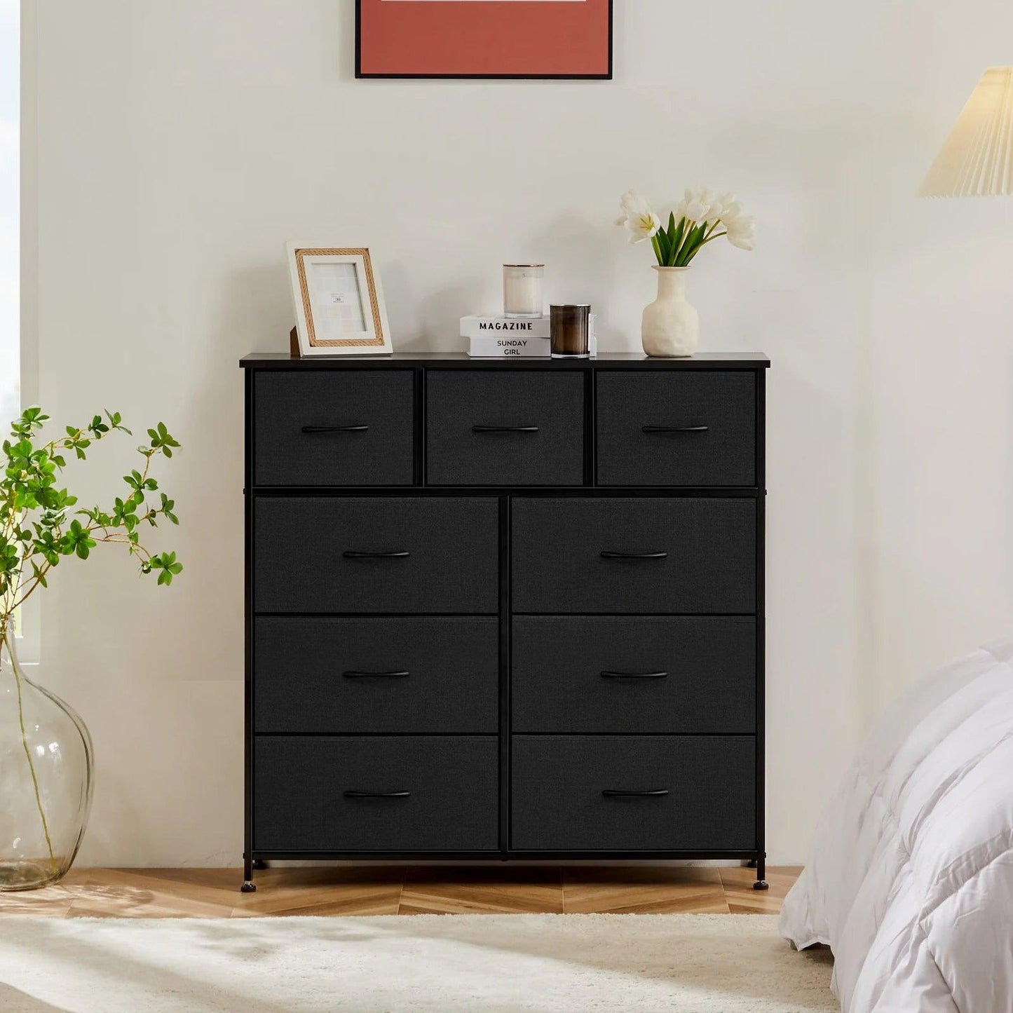 Commode JHK pour chambre à coucher avec 9 tiroirs de rangement en tissu, armoire haute, organisateur de coffre, placard, meubles pour vêtements pour adultes et enfants