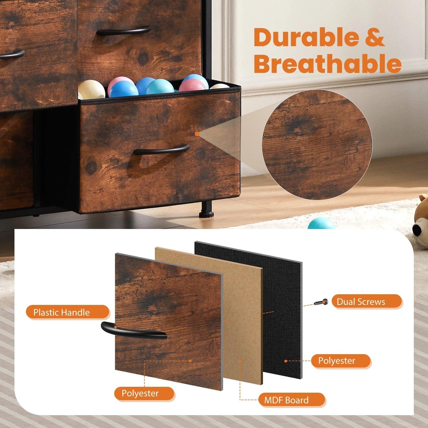 Commode JHK pour chambre à coucher avec 9 tiroirs de rangement en tissu, armoire haute, organisateur de coffre, placard, meubles pour vêtements pour adultes et enfants