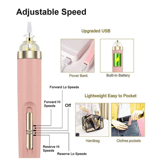 Ponceuse à ongles électrique 5 en 1 avec lumière, mini stylo de manucure électrique portable pour enlever le gel
