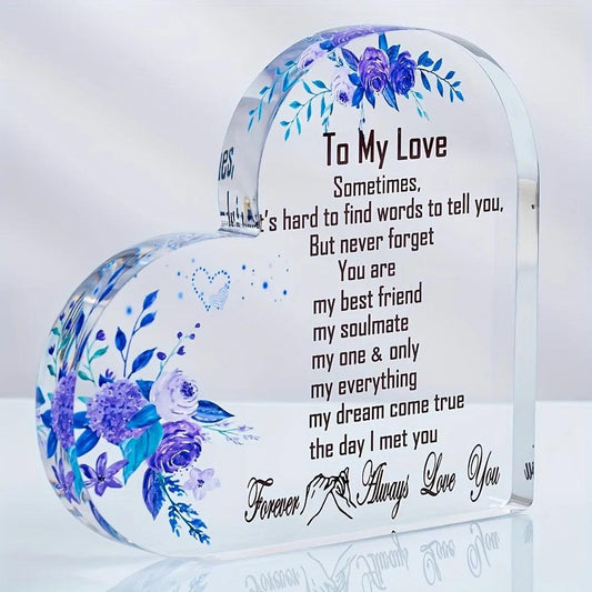 1 pièce, cadeau de mariage pour elle, son épouse, son mari, plaque commémorative en acrylique en forme de cœur avec logo, anniversaire romantique, Noël, anniversaire