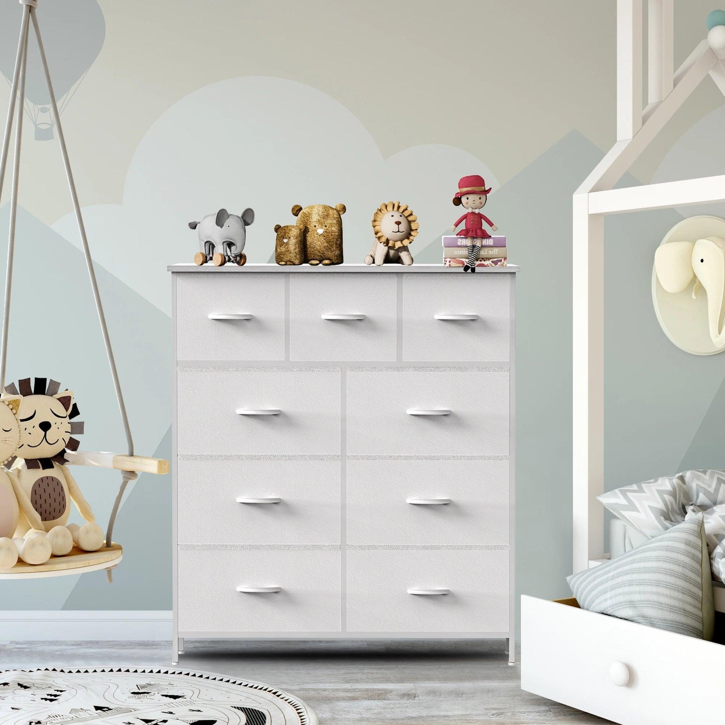 Commode JHK pour chambre à coucher avec 9 tiroirs de rangement en tissu, armoire haute, organisateur de coffre, placard, meubles pour vêtements pour adultes et enfants