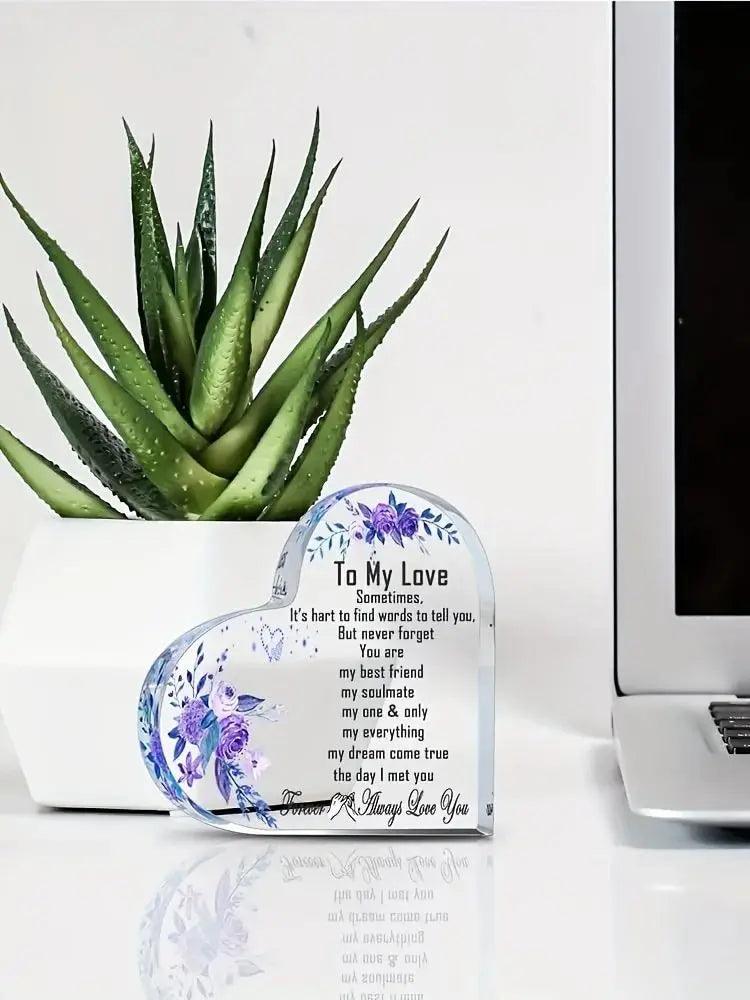 1 pièce, cadeau de mariage pour elle, son épouse, son mari, plaque commémorative en acrylique en forme de cœur avec logo, anniversaire romantique, Noël, anniversaire