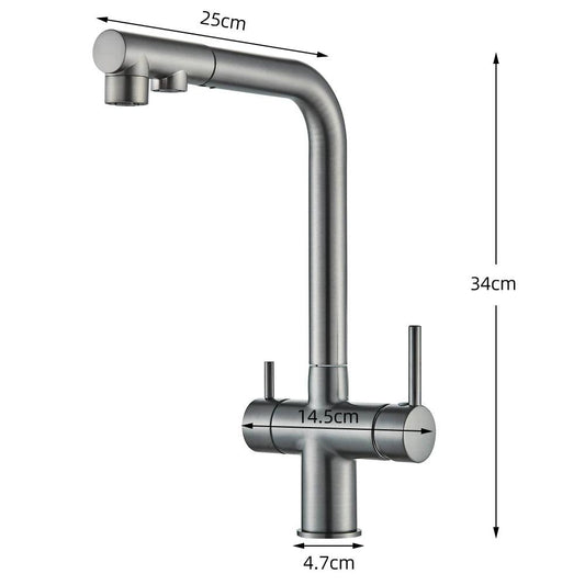 Robinet d'évier de cuisine filtré, douchette extractible, rotation à 360°, filtre à eau, double pulvérisateur, robinet d'eau potable, mitigeur d'évier