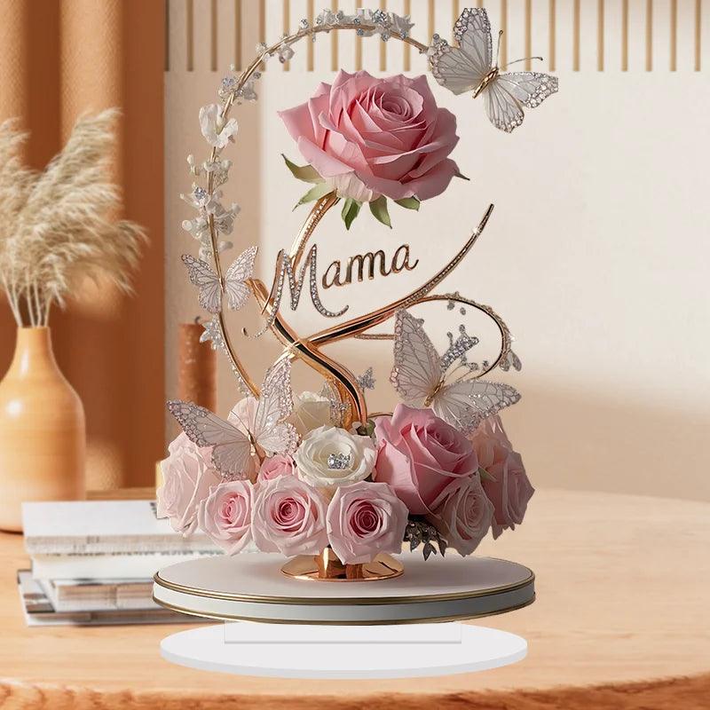 1 rose plate en acrylique de 20 cm, support idéal pour un anniversaire, la fête des mères, une table ou une décoration.
