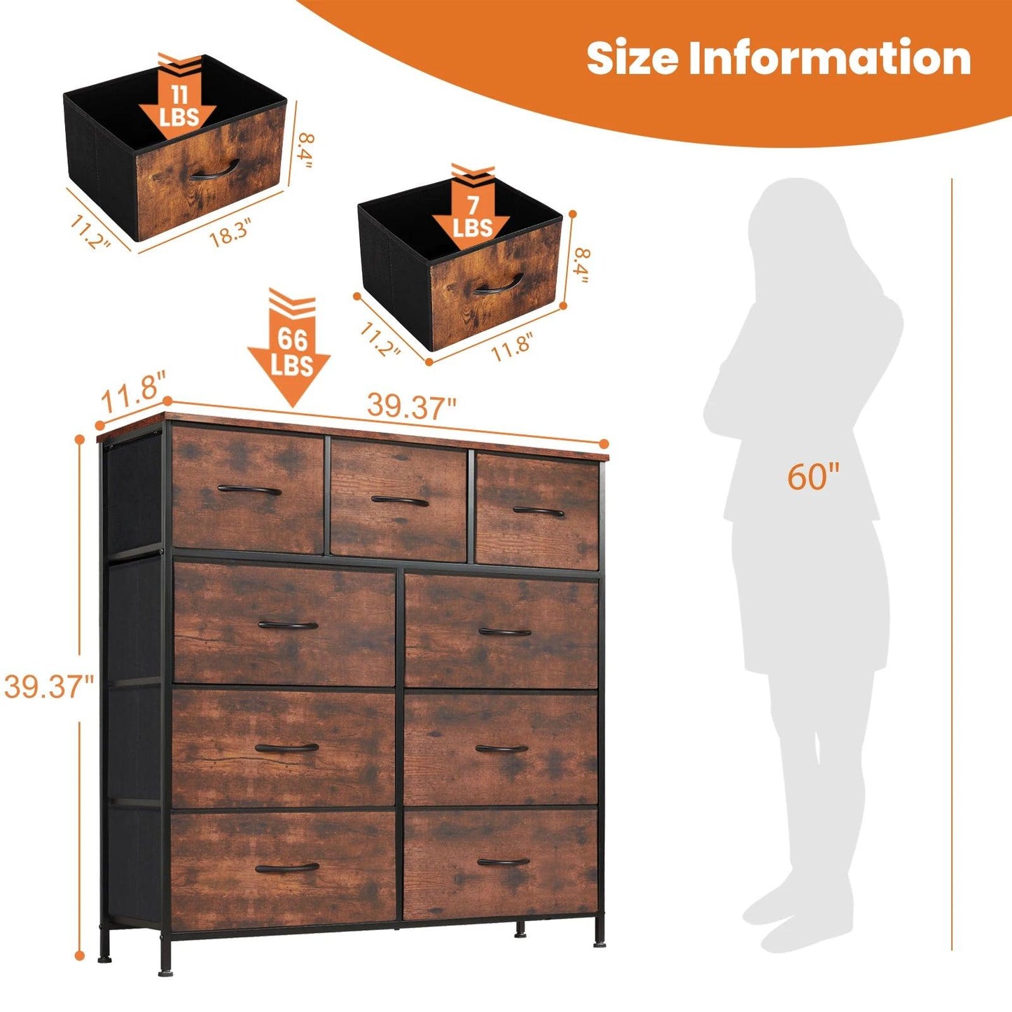 Commode JHK pour chambre à coucher avec 9 tiroirs de rangement en tissu, armoire haute, organisateur de coffre, placard, meubles pour vêtements pour adultes et enfants